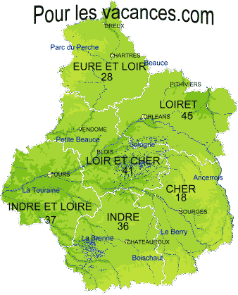 Vacances en rgion Centre. Villages de vacances, gites, chambres d'hôtes, hébergements et locations de maisons en Eure et Loire, Cher, Loir et Cher, Indre et Loire, Indre et Loiret.