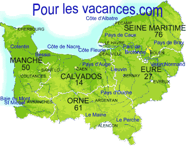 Vacances en Normandie. Villages de vacances, location vacances, gites, chambres d'hôtes, hébergements et locations de maisons en Calvados, Eure, Manche, Orne et Seine Maritime.