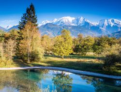 Camping close to the Mont Blanc in French Alps near Combloux