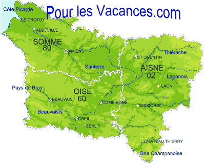 Vacances en Picardie. Villages de vacances, gites, chambres d'hôtes, hébergements et locations de maisons en Aisne, Oise, Somme.